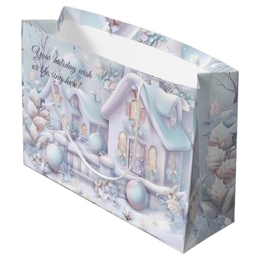 独自の虹色の冬の雪のコテージを作成 ラージペーパーバッグ (裏面アングル)