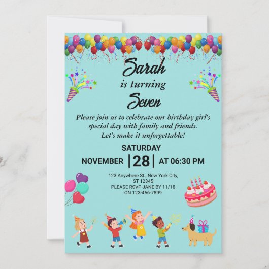 独自の誕生日パーティカラフル招待状の作成 招待状 (正面)