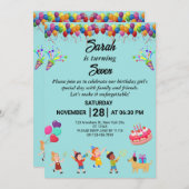 独自の誕生日パーティカラフル招待状の作成 招待状 (正面/裏面)