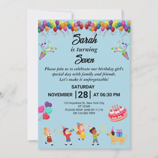 独自の誕生日パーティカラフル招待状の作成 招待状 (正面)