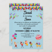 独自の誕生日パーティカラフル招待状の作成 招待状 (正面/裏面)