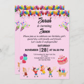 独自の誕生日パーティカラフル招待状の作成 招待状 (正面/裏面)