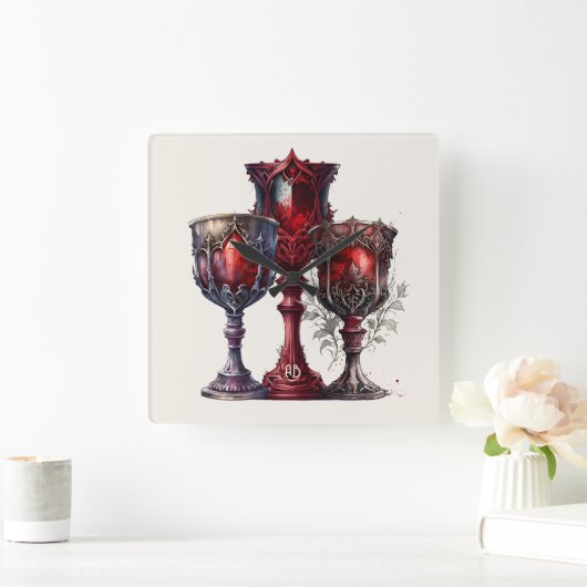 独自の赤いゴシック色のチャリスを作成する スクエア壁時計 (ホーム)