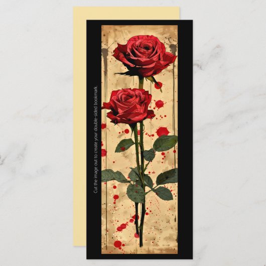 独自の赤いバラのパーチメントブックマークカードを作成する (正面/裏面)