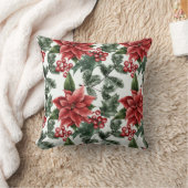 独自の赤いポインセチアとホリーホワイトを作成 クッション (ブランケット)