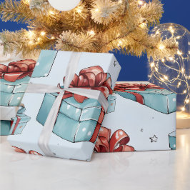 独自の赤と青のボックスと弓を作成 ラッピングペーパー