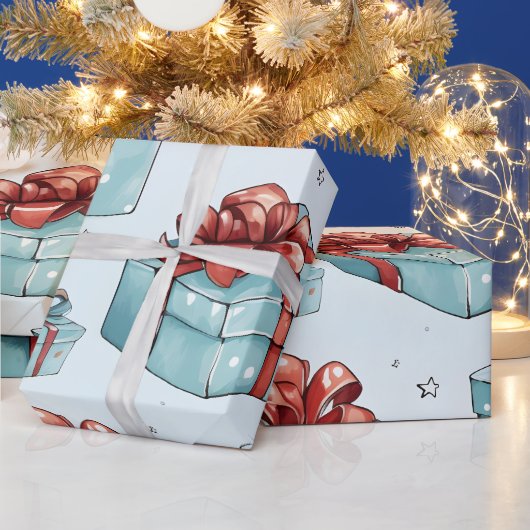 独自の赤と青のボックスと弓を作成 ラッピングペーパー (クリスマス)