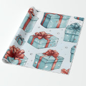 独自の赤と青のボックスと弓を作成 ラッピングペーパー (アンロールド)