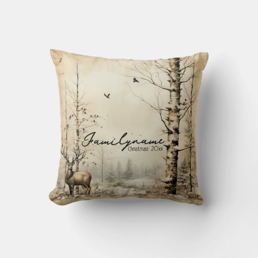 独自の野生のスタッグの冬を作成 クッション (正面)