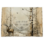 独自の野生のスタッグの冬を作成 ラージペーパーバッグ (正面)