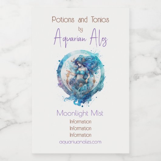 独自の金ゴールドと青の神秘的な水族館を作成 ワインラベル (シングルラベル)