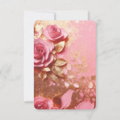 独自の金ゴールドグリッターとピンクの紙花を作成 出欠カード (裏面)