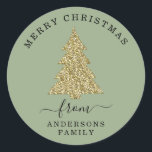 独自の金ゴールドグリッターを作成するChristmas Sage Green ラウンドシール<br><div class="desc">独自の金ゴールドグリッタークリスマスツリーSageグリーンホリデーラウンドステッカーを作成する。</div>