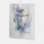 独自の金ゴールド&ブルー射手座〔占星術の〕十二宮図の作成 ガラスオーナメント (正面左)