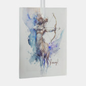 独自の金ゴールド&ブルー射手座〔占星術の〕十二宮図の作成 ガラスオーナメント (正面右)