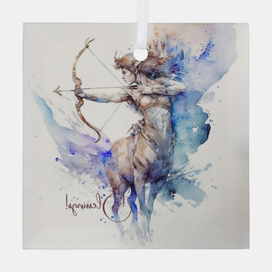 独自の金ゴールド&ブルー射手座〔占星術の〕十二宮図の作成 ガラスオーナメント (裏面)