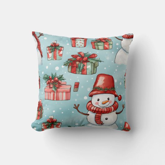 独自の陽気な雪だるまの作成 クッション (正面)