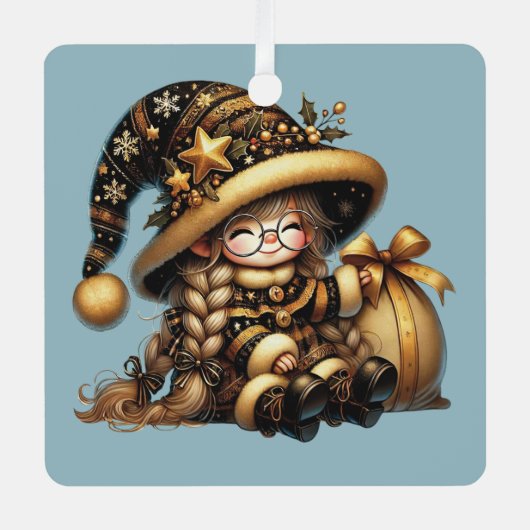 独自の陽気な魔法のクリスマス格言を作成 メタルオーナメント (正面)