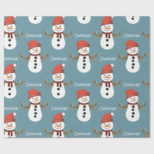 独自の雪だるまのパーソナライズされた作成 ラッピングペーパー (フラット)
