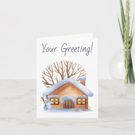 独自の雪だるまエンジェルホームクリスマスを作成 シーズンカード (正面)