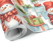 独自の雪だるまプレゼント ラッピングペーパー (ロールコーナー)