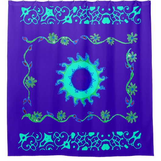 独自の青いエレガントクラシック王室のフローラの作成 シャワーカーテン (正面)