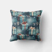 独自の青いクリスマスの箱と星を作成 クッション (裏面)