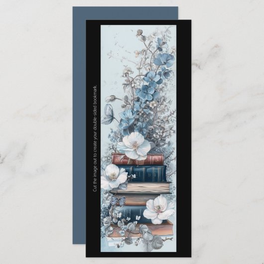 独自の青いフローラブックスタックブックマークの作成 (正面/裏面)