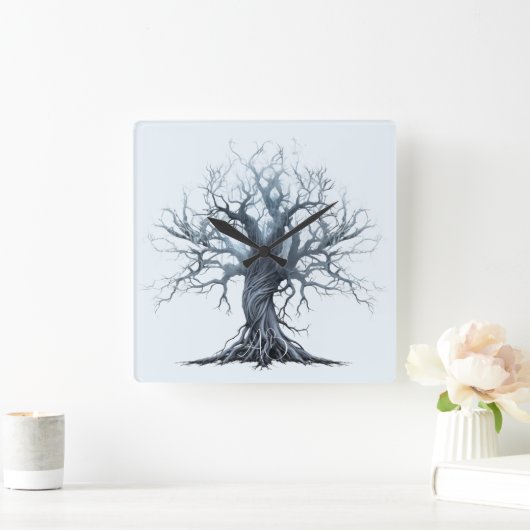 独自の青い木を作成する スクエア壁時計 (ホーム)