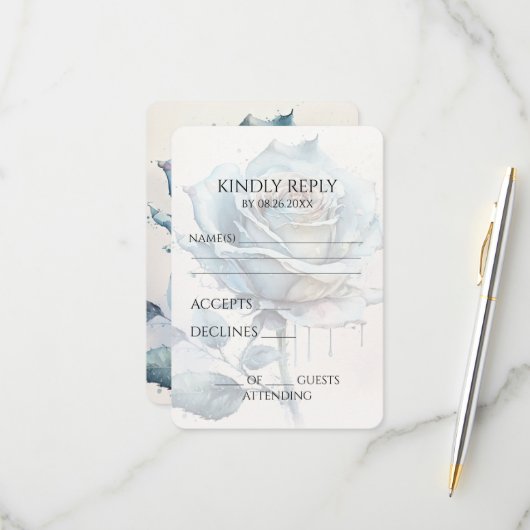 独自の青い水のカラーバラを作成 出欠カード (正面/裏面インサイチュ)