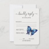 独自の青い水の色の絵を描バタフライを作成 出欠カード (正面)