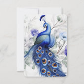 独自の青い水色の孔雀と花を作成 出欠カード (裏面)