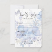 独自の青い水色の蝶の花を作成 出欠カード (正面)