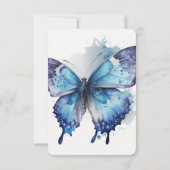 独自の青い紫の水色の蝶を作成 出欠カード (裏面)