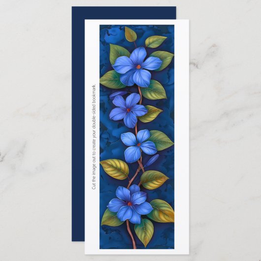 独自の青い花の絵を描しおりカードを作成する (正面/裏面)