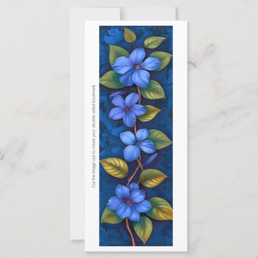 独自の青い花の絵を描しおりカードを作成する (正面)