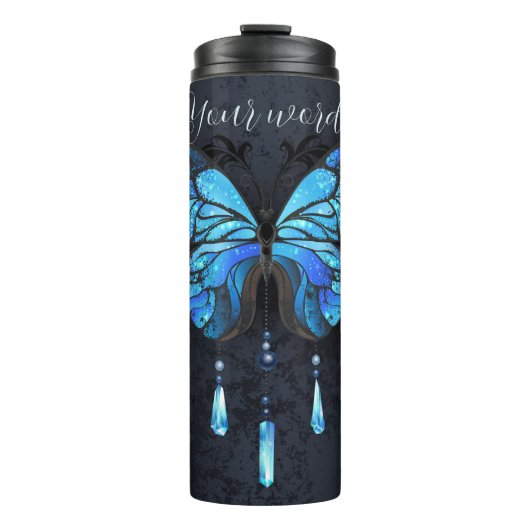 独自の青い蝶と結晶を作成 タンブラー (正面)