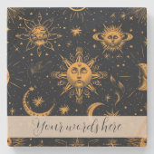 独自の青い金ゴールド天月と星を作成 ストーンコースター (正面)