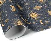 独自の青い金ゴールド天月と星を作成 ラッピングペーパー (ロールコーナー)