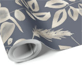 独自の青とエレガント金ゴールドの葉を作成 ラッピングペーパー (ロールコーナー)
