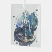 独自の青とティール(緑がかった色)ライブラリ〔占星術の〕十二宮図の作成 ガラスオーナメント (正面左)