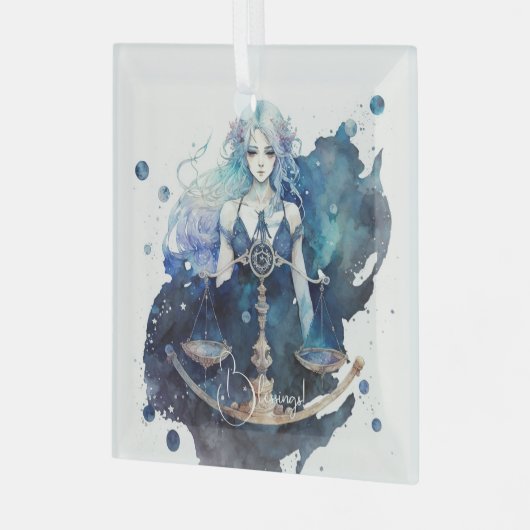 独自の青とティール(緑がかった色)ライブラリ〔占星術の〕十二宮図の作成 ガラスオーナメント (正面左)