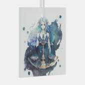 独自の青とティール(緑がかった色)ライブラリ〔占星術の〕十二宮図の作成 ガラスオーナメント (正面右)