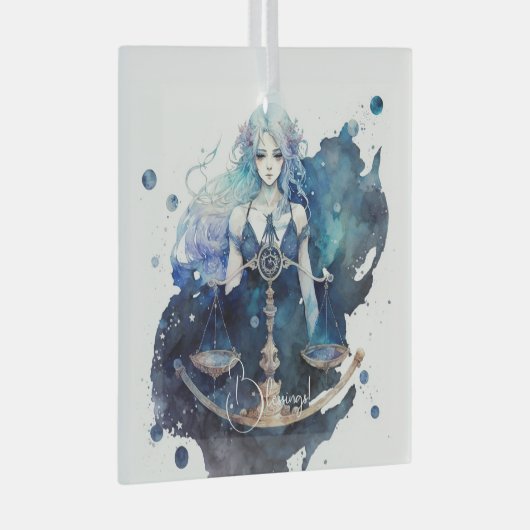 独自の青とティール(緑がかった色)ライブラリ〔占星術の〕十二宮図の作成 ガラスオーナメント (正面右)