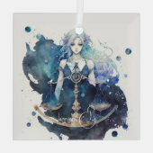 独自の青とティール(緑がかった色)ライブラリ〔占星術の〕十二宮図の作成 ガラスオーナメント (裏面)