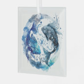 独自の青とティール（緑がかった色）魚座の作成〔占星術の〕十二宮図 ガラスオーナメント (正面左)