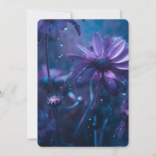 独自の青と紫のワイルドフラワーの結婚作成 招待状 (裏面)