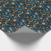 独自の青と金ゴールドの太陽の月&星を作成 ラッピングペーパー (角)