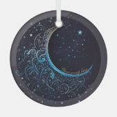 独自の青と金ゴールドを作成Filigree Moon ガラスオーナメント (正面)