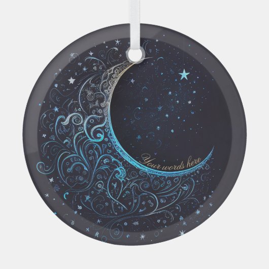独自の青と金ゴールドを作成Filigree Moon ガラスオーナメント (正面)